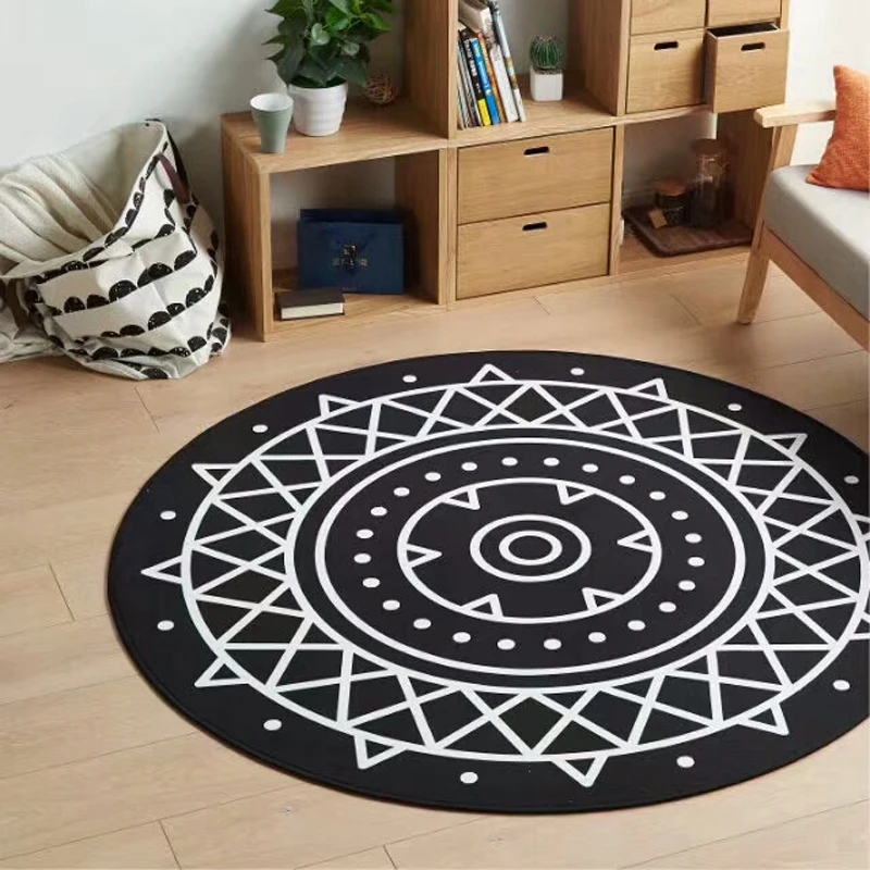 Multi Size Black and White Round Rug Geometric figure Carpets Washable Non-slip Foot Mat Living Room Bedroom Coffee Table | Дом и сад