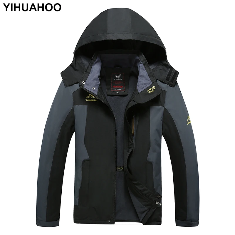 Куртка YIHUAHOO Мужская повседневная непромокаемая парка с капюшоном флисовая