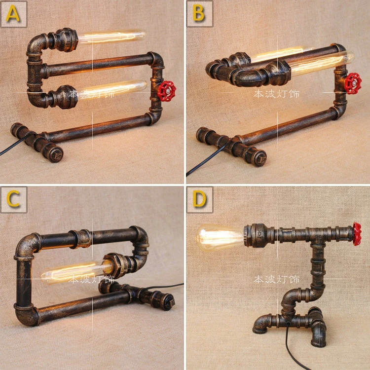

wind one iron pipe creative Water pipes Table lights loft simple retro desk industrial personality living room lamp Table Lamps