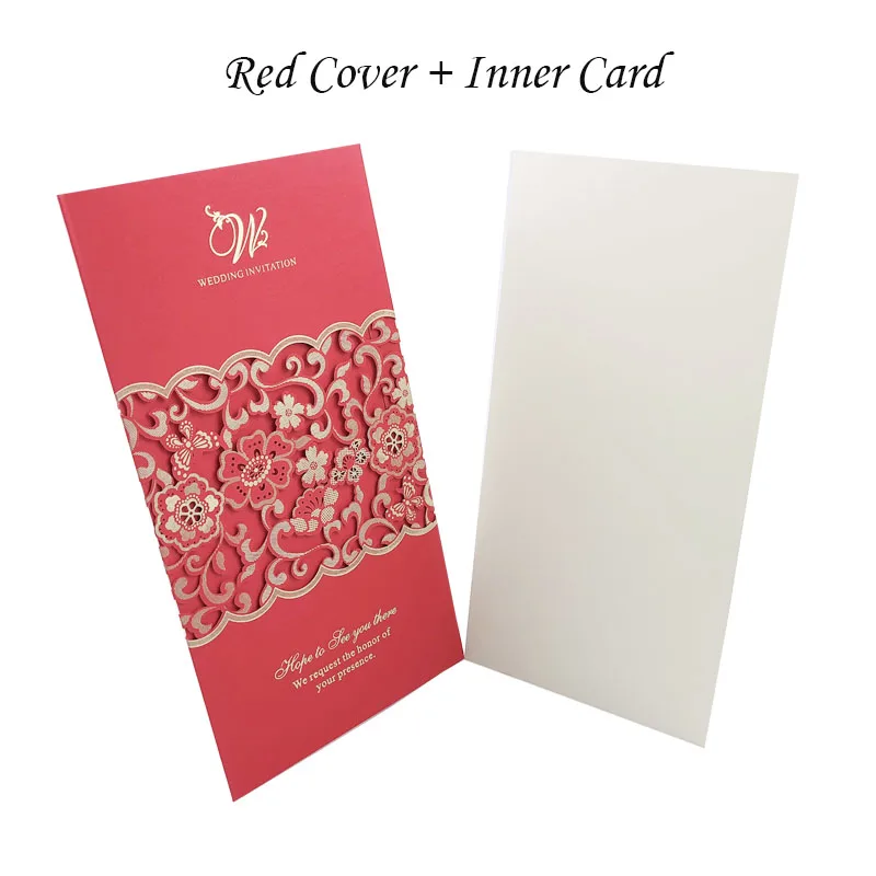 Cover And Inner Card 1 шт., синий, белый, красный, лазерная резка, свадебные пригласительные открытки, роза, элегантная поздравительная открытка, Заказные конверты, украшения для свадебной вечеринки - Цвет: Cover And Inner Card