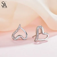 sa silverage 925 sterling silver heart stud earrings for women fine jewelry trendy silver 925 earings sets women brincos
