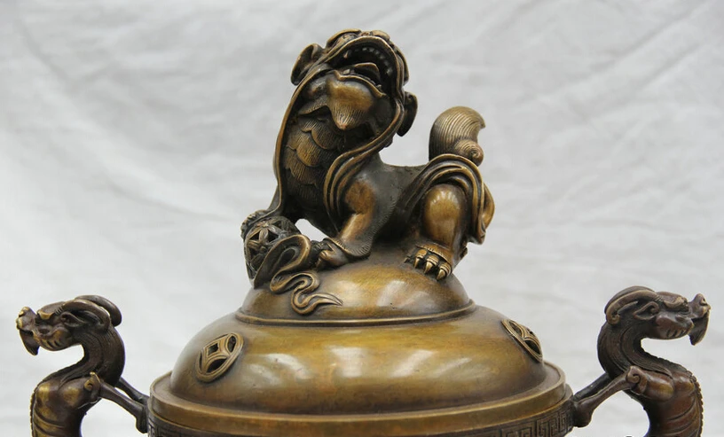 Коллекционный Бронзовый S1959 11 &quotотмеченный китайский Cppper Foo Dog Islam Moslem конфорка