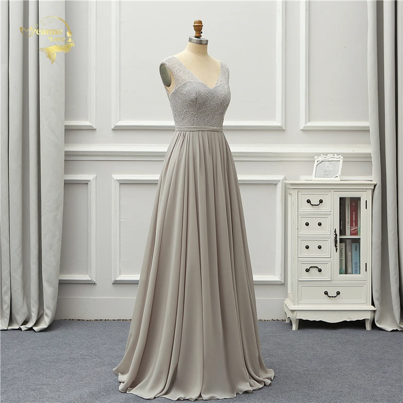 Женское шифоновое вечернее платье с кружевом V образным вырезом|Вечерние платья|