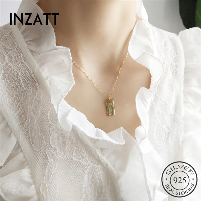 INZATT, романтическое, настоящее 925 пробы, серебряное, квадратное, с подвеской в виде буквы LOVE, ожерелье, модное, ювелирное изделие для женщин, вечерние, аксессуары