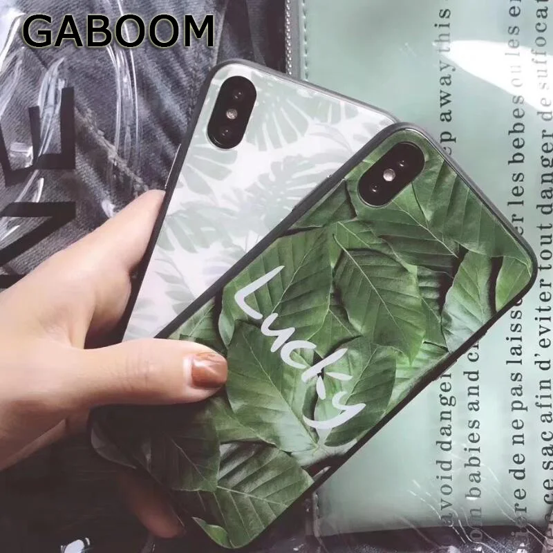 GABOOM Fashion Summer Green Leaves Tempered Glass Case for iPhone X 7 6 6s 8 Plus Hard Back+ Soft Edge | Мобильные телефоны и