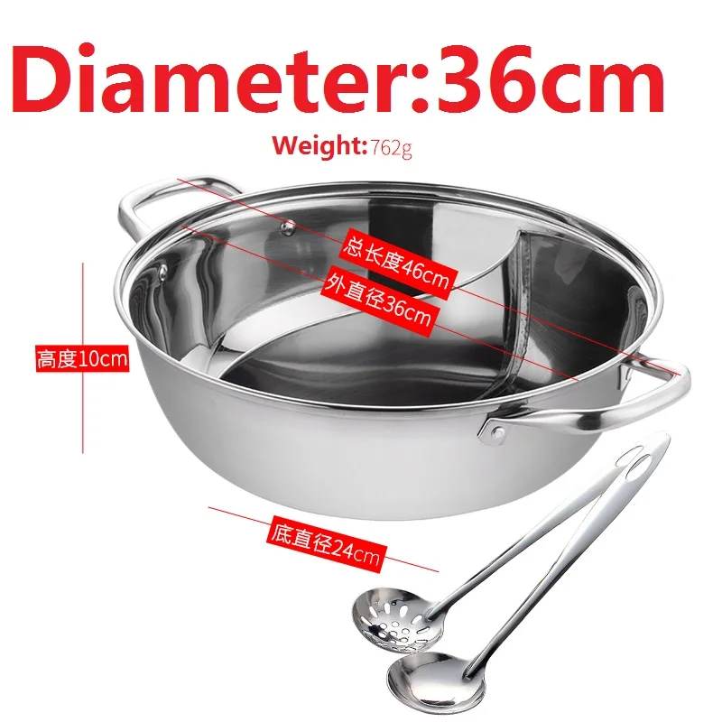 Di36cm 3 шт./компл. горшок+ суповая ложка+ дуршлаг SUS 304 Нержавеющая сталь сябу Горячая тарелка для супа крышка качество Diameter30/32/34/36 см Height10cm - Цвет: Di36cm