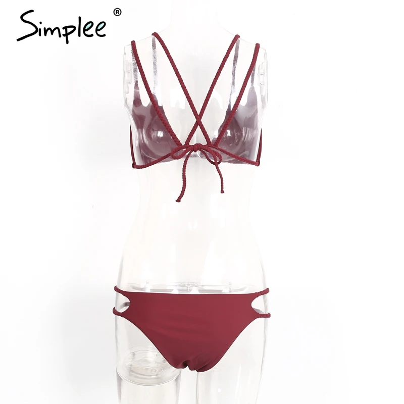 Комплект нижнего белья с завязками на спине Simplee соблазнительный однотонный топ