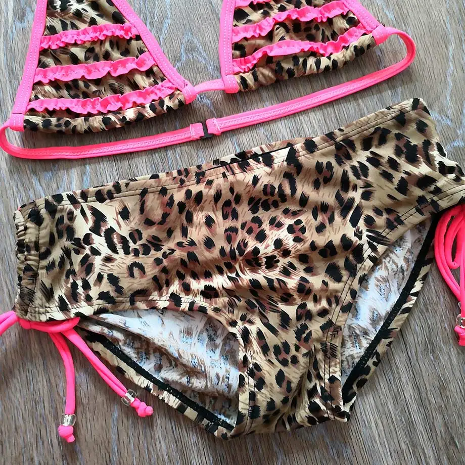 6-16 Years Leopard Print Teenager Girl Bikini Kids Swimsuit Children Two Piece Swimwear Halter Top Big Swimming Suit Child | Спорт и