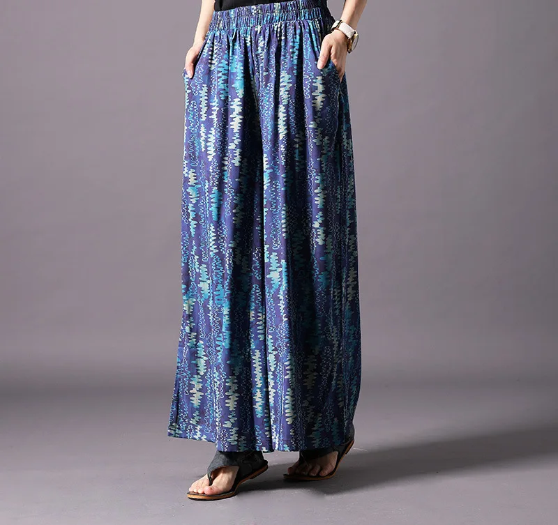 Женские летние длинные топы с принтом + широкие брюки эластичной резинкой на