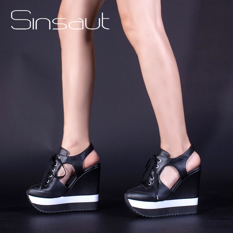 

Sinsaut 2018 Newest Women Shoes Summer Sandals Super High Wedge Sandals Women Slingback Sandals Black Yellow Party Casual