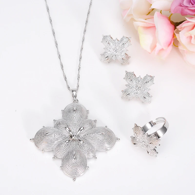 Хит Женские Ювелирные наборы из эфиопской кожи Серебряные крестов