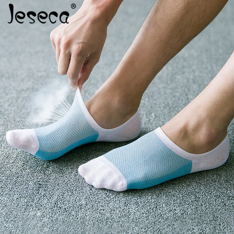 Jeseca, 5 пар, летние сетчатые Дышащие Короткие носки, в полоску, Нескользящие, силиконовые носки, мужские, не показывают, невидимые носки-лодочки, для мужчин, подарки