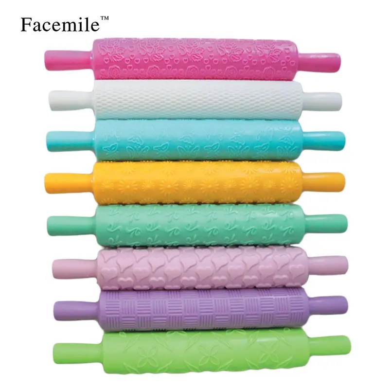 

8PCS Plastic Pastry Roll Kitchen Pattern Rolling Pin Fondant Embossed Roller Mold Cake Decorating Tools Baking Accessories