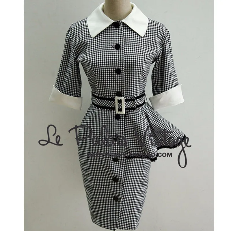 Женское винтажное платье карандаш с воланами и баской Размер 40 50 s|plus size dress|shirt