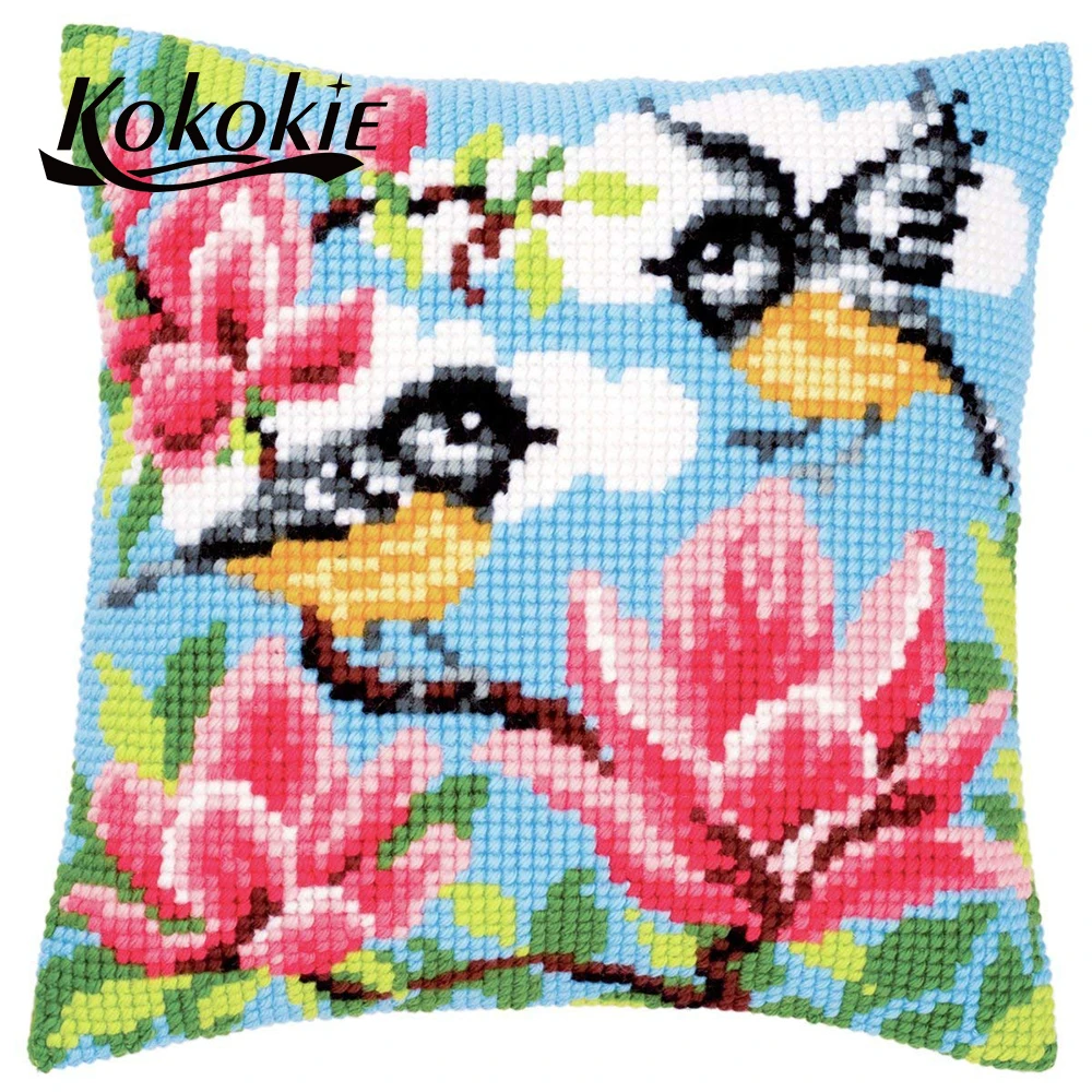 

Decorative birds printed embroidery pillow diy cross stitch pillowcase crafts handicraft embroidery yarn needlework kits