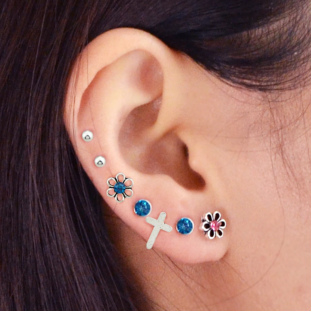 7 шт./компл. вечерние Серьги серебристый Цвет металла с розовый голубой со