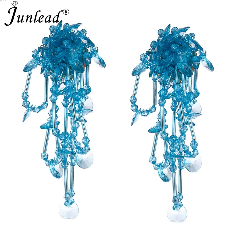 Junlead новинка ручная работа хрустальные бусы кисточки розовые серьги женские