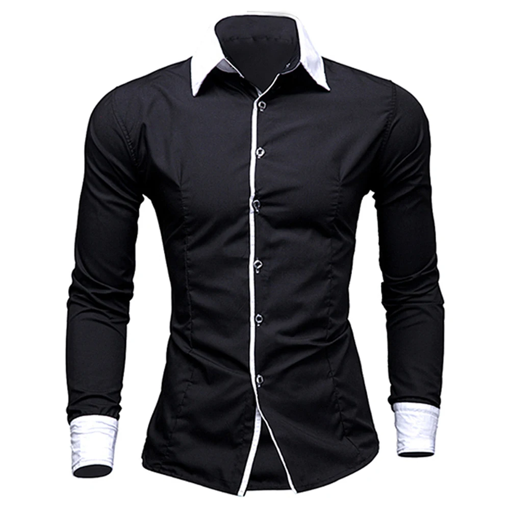 Брендовые новые мужские рубашки повседневные облегающие с длинным рукавом Camisa