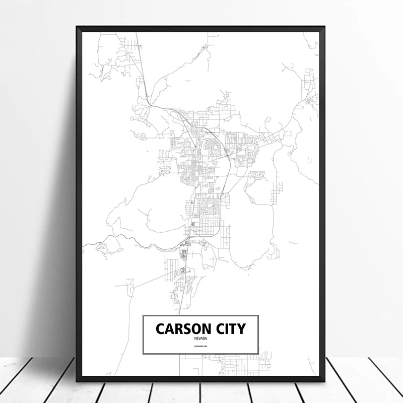 Карсон-Сити Невада Соединенные Штаты черный белый цвет на заказ карта городов