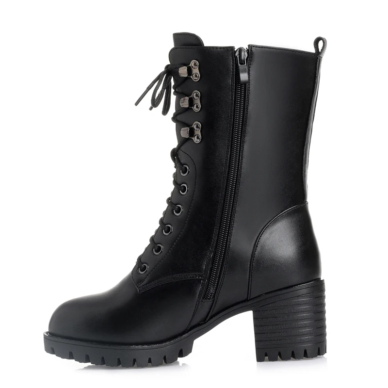 Женские теплые сапоги GKTINOO зимние из натуральной кожи на высоком каблуке с