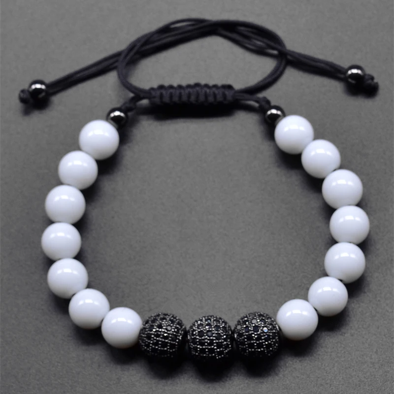 Женский браслет с бусинами из натурального белого камня 8 мм|bracelets for|macrame braceletbeads