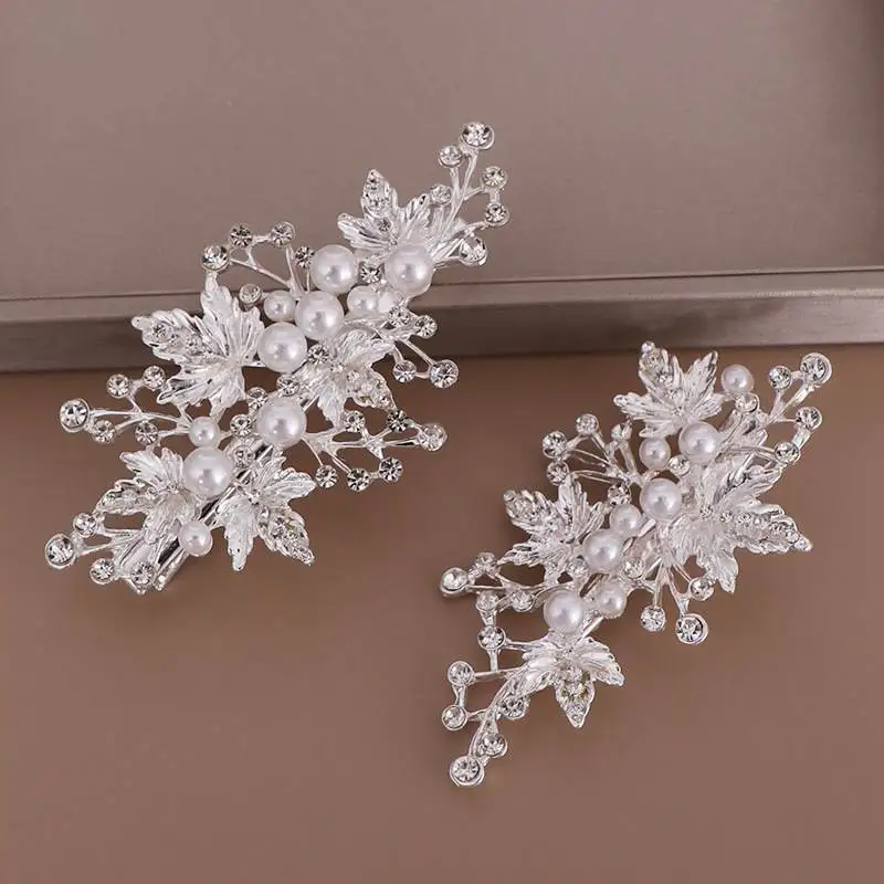 

Wedding Hair Accessories Fashion Beaded Popular Leaf Hairpin Pearl Bride Crystal Hairpins Golden Color Wedding Jewelry Ornaments