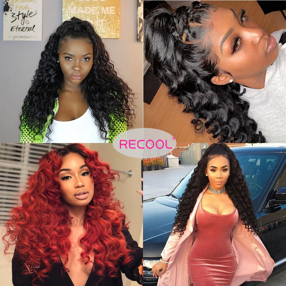 Recool свободные глубокие волнистые пучки с закрытием Remy вьющиеся человеческие