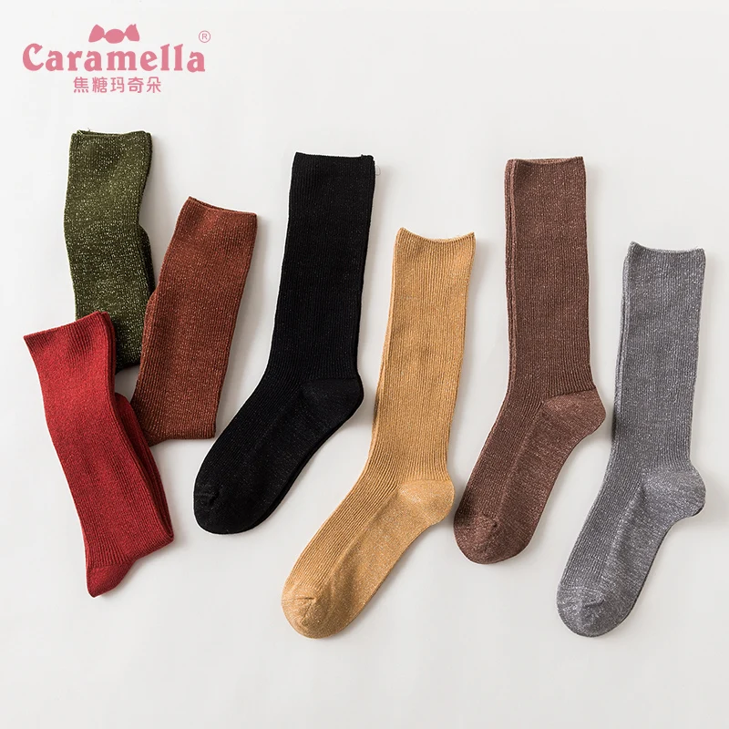 Женские блестящие носки Caramella модные серебристые и золотые яркие женские осенние