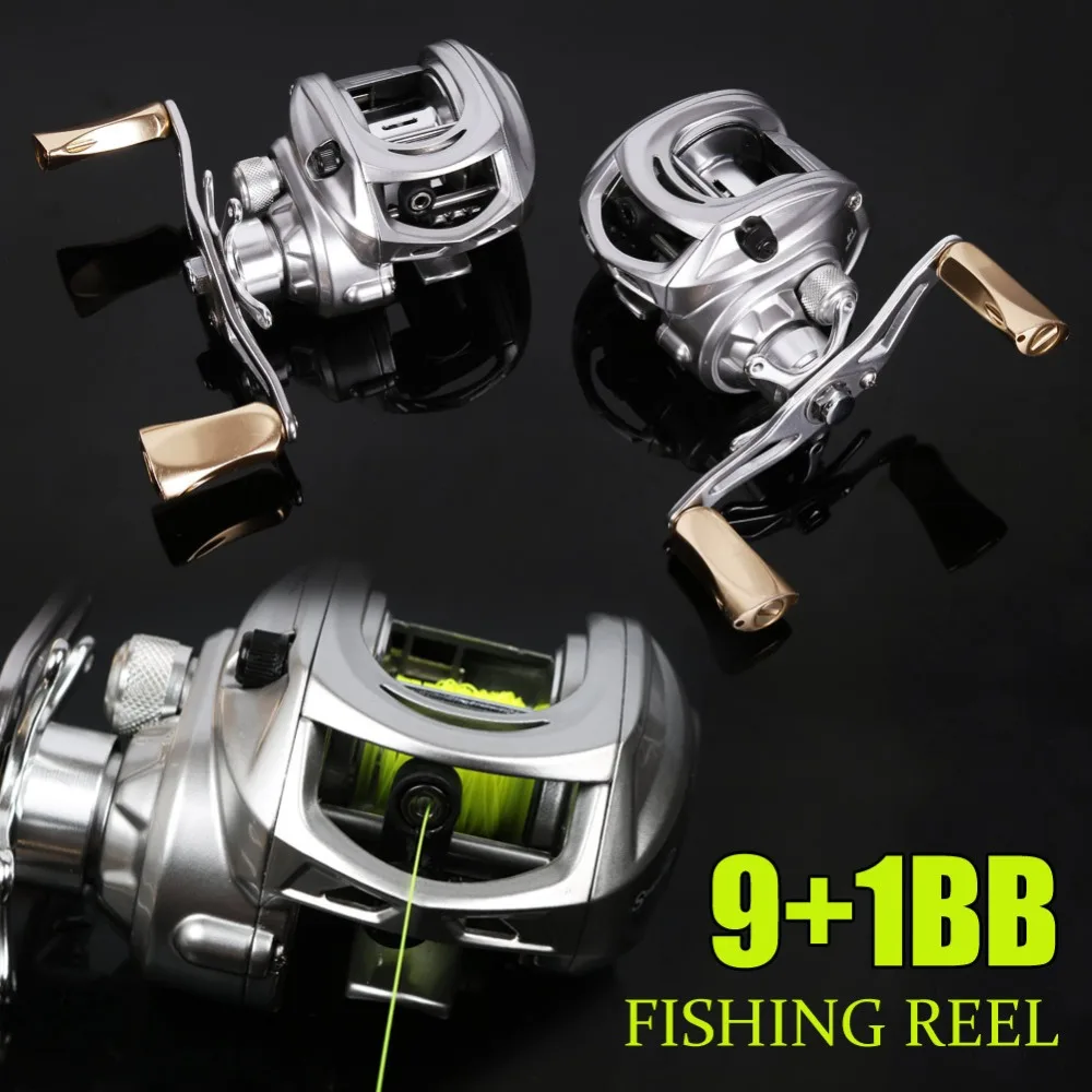 Baitcasting Рыбалка Катушка нержавеющая сталь 12BBs 92 мм выдвижная ручка 8 кг углерода