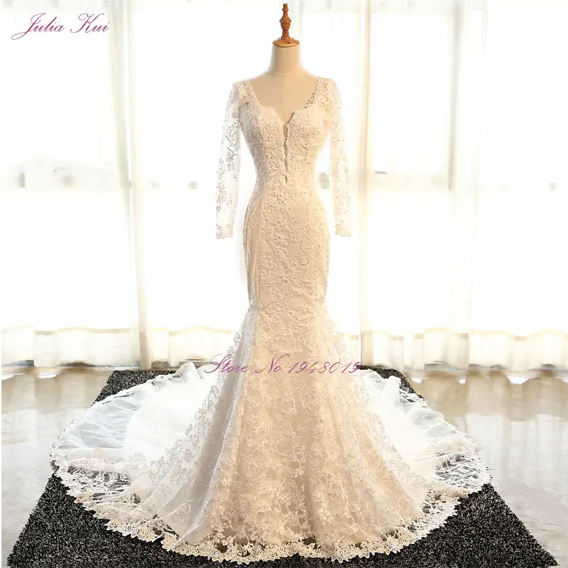 Свадебное платье Русалка с V образным вырезом и бусинами свадебное цвета