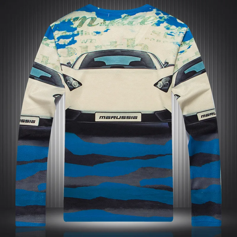 Забавный рисунок автомобиля синий 3d печать уличная футболка с длинными рукавами весна новая качественная дышащая Футболка мужская хип-хоп m-xxxl