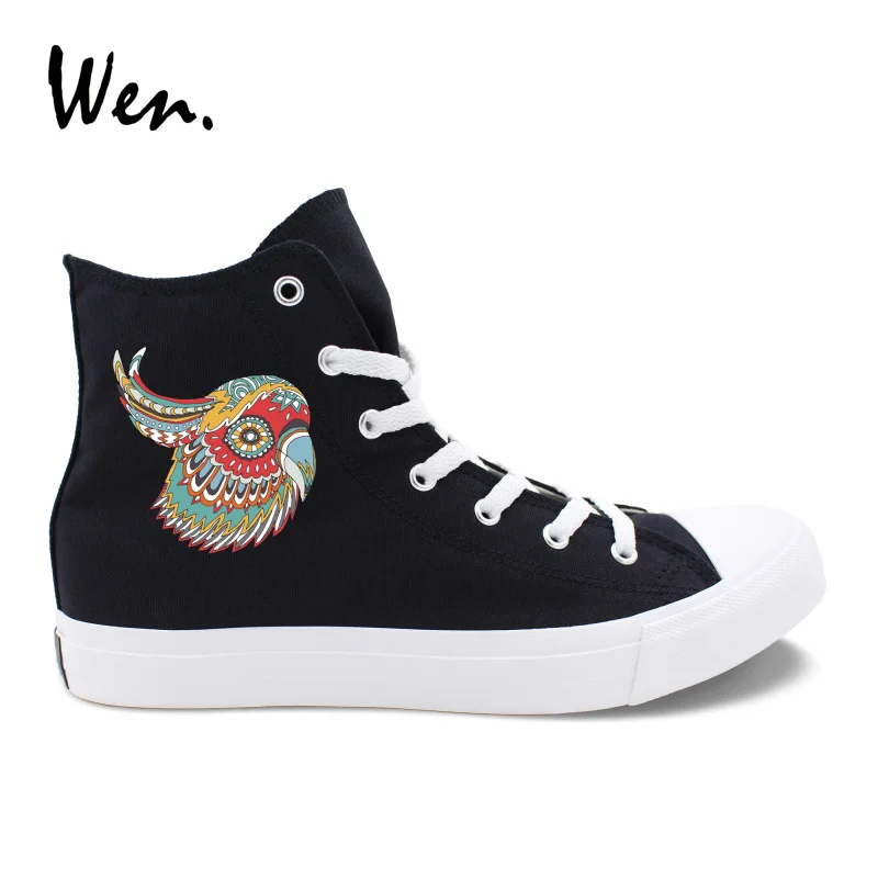 Wen Black Men's Skate Shoes Original Creative Colorful Parrot Image Design High Top Canvas Women's Sports Sneakers Big Size 49 | Спорт