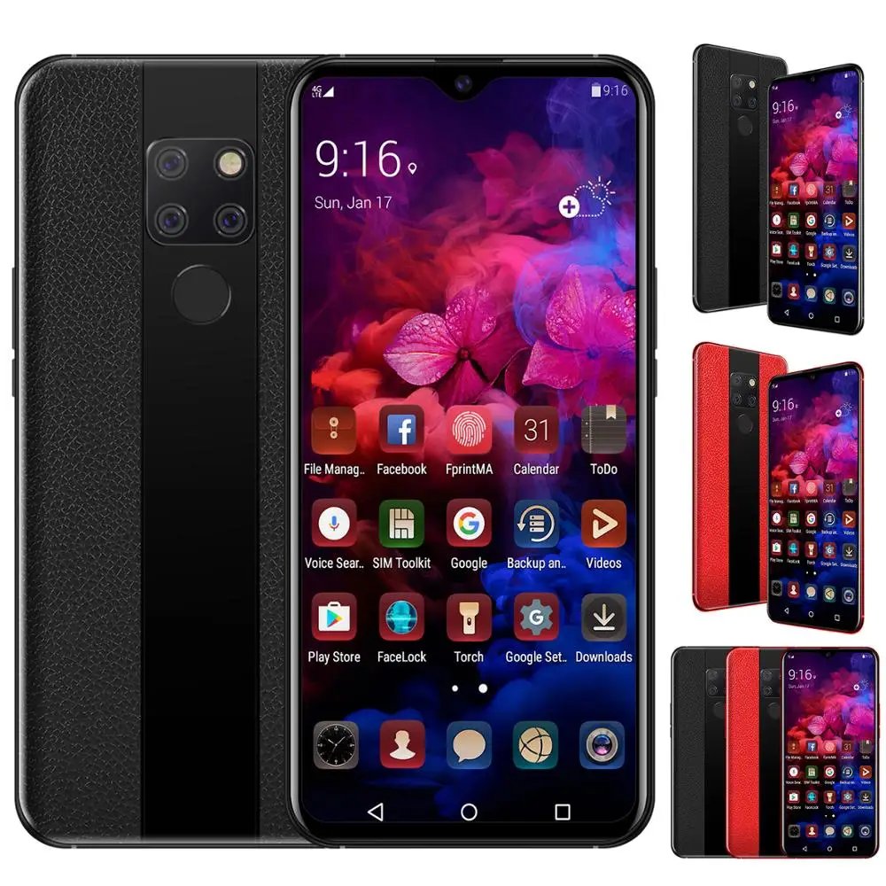 Роскошный смартфон 6,3 дюймов капли воды экран android мобильный телефон отпечаток пальца лица ID сотовый телефон кожа текстура I Bluetooth 3,5