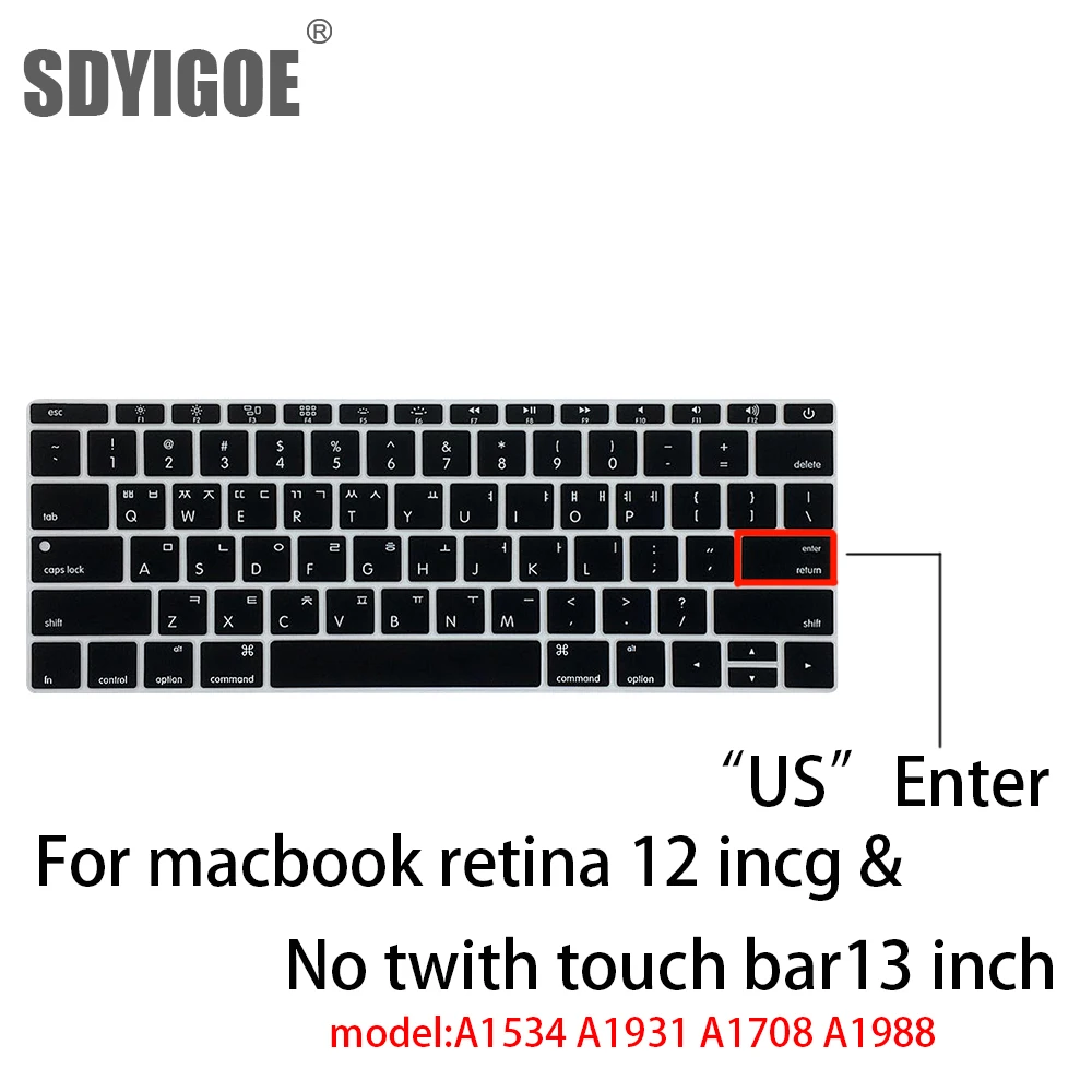 Корейская клавиатура крышка для MacBook не с сенсорной панелью 13pro A1708 retina 12 дюймов A1534 Клавиатура ноутбука защитная пленка
