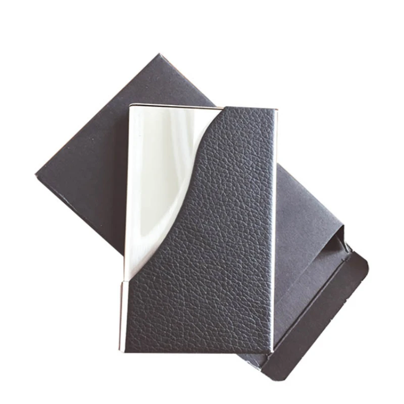 Новинка черный чехол из искусственной кожи нержавеющая сталь визитница