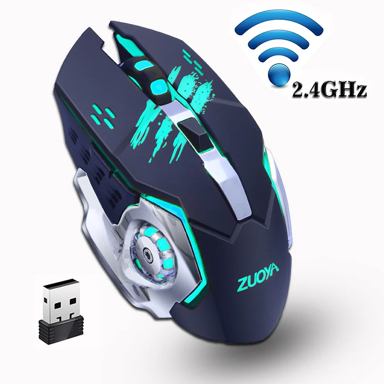 ZUOYA 2,4 ГГц Тихая мышь игровая Беспроводной Мышь Adjustable2000DPI Перезаряжаемые мыши с подсветкой USB светодиодный оптическая игровая Мышь для портативных ПК - Цвет: MMR4 Wireless Black