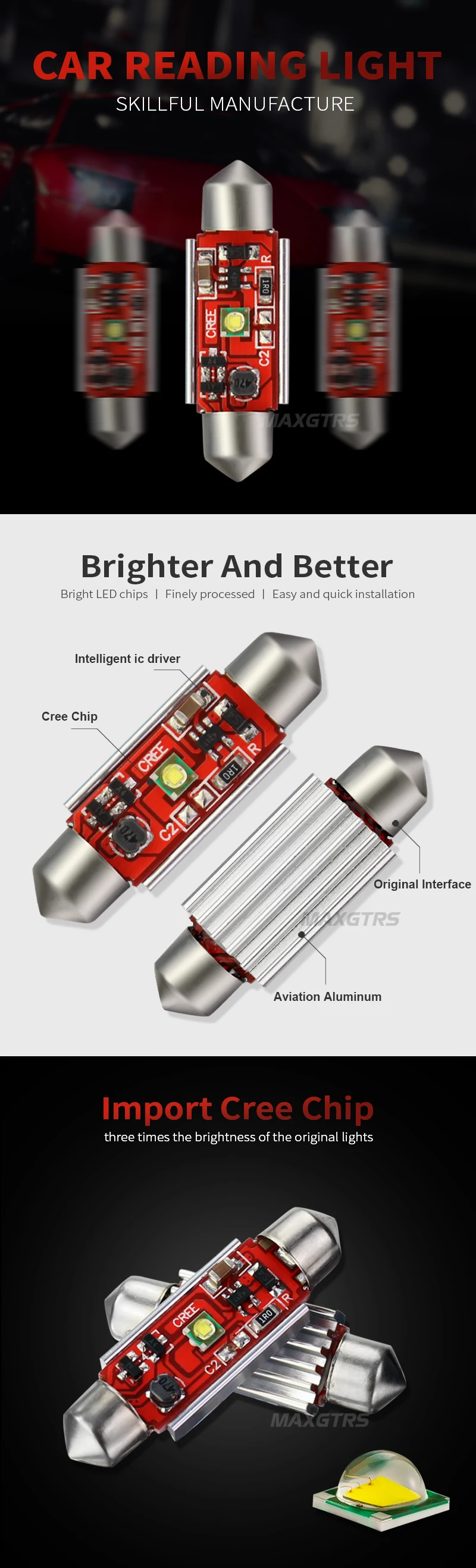 5 шт./лот, Автомобильная гирлянда Cree Chip Bulb, 5 Вт, 12 В, Автомобильный светодиодный светильник, внутренний купол, лампы для чтения, супер белый, 31 мм/36 мм/39 мм/41 мм
