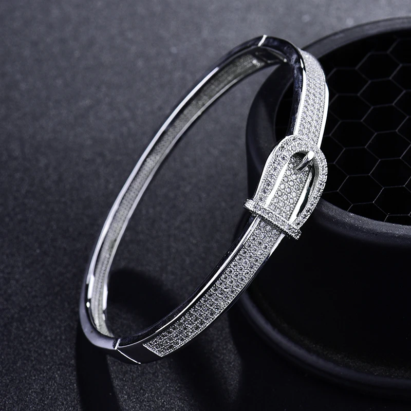 Женский браслет в виде ремня GULICX модный белого золота с кристаллами и фианитом