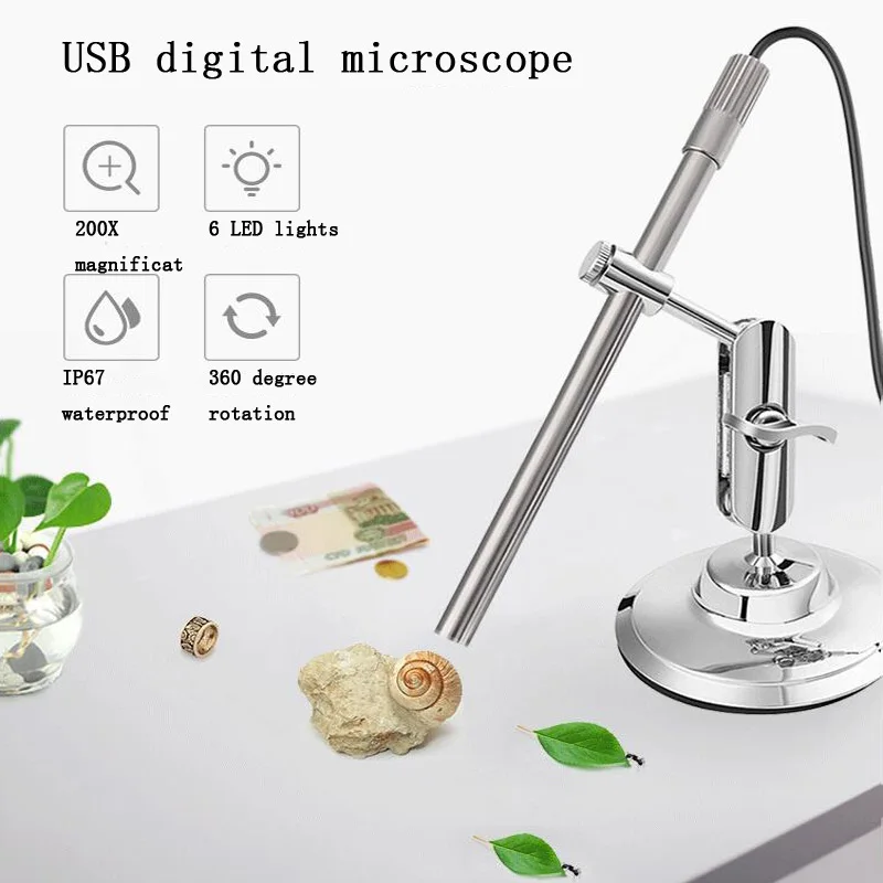 silver 200X микроскоп Эндоскоп 8 светодиодный USB микроскоп камера мини для компьютера/телефона Android Ручной фокус эндоскоп Лупа - Цвет: silver