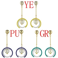 korea style gold color ear circles pearl alloy long drop earrings for women girls bridal wedding party fashion jewelry gifts