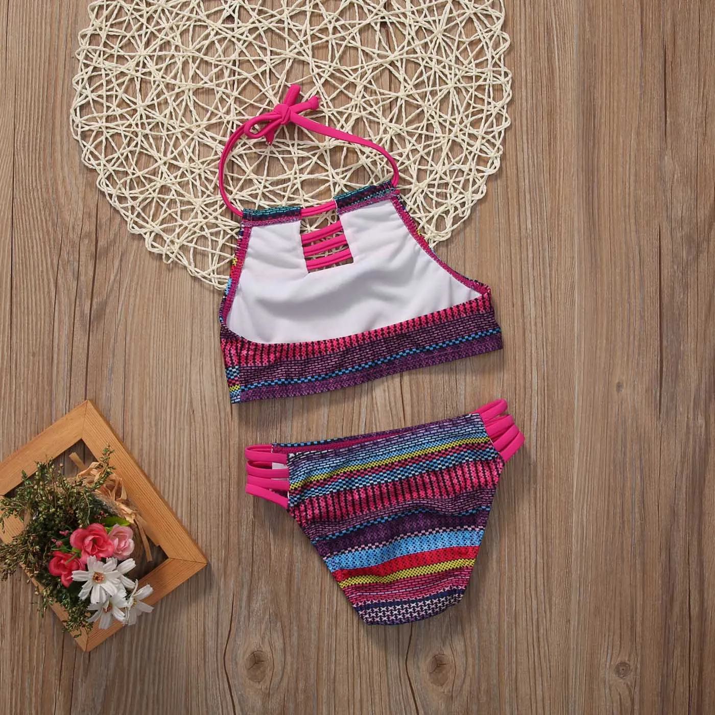 Летний полосатый купальник для маленьких девочек детский комплект бикини