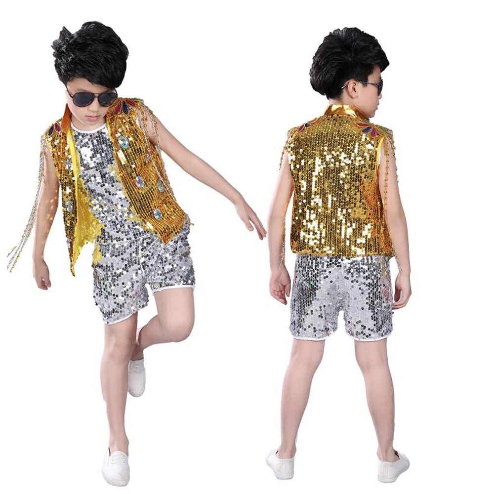 Топы брюки жилет для детей блестящие бедра яркие танцевальные костюмы джаз кран