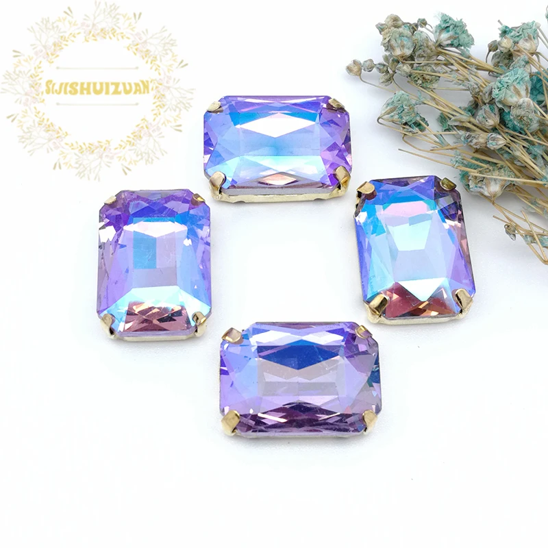 Стразы с кристаллами фиолетового цвета AB прямоугольная искусственная