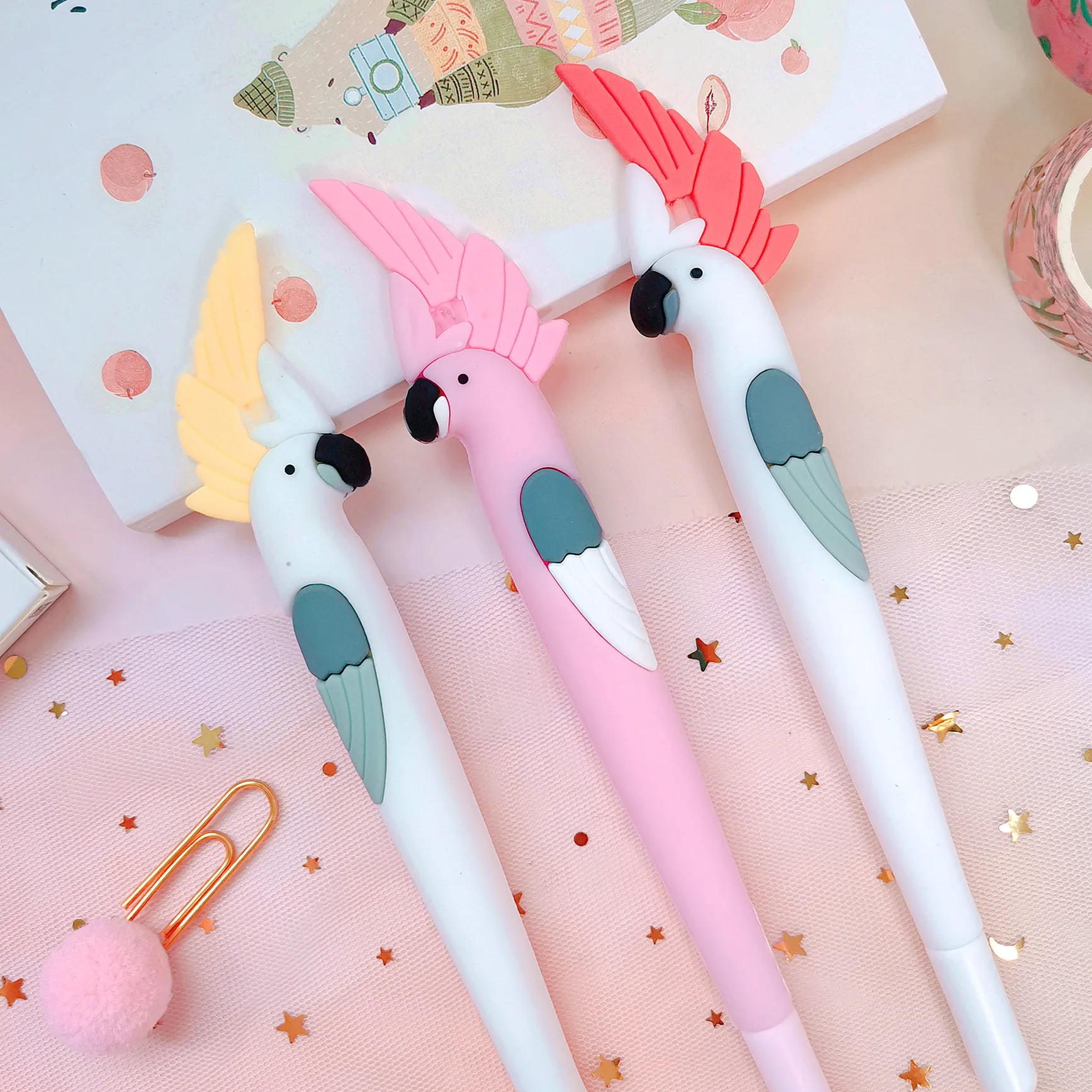1 шт./лот корейские милые Мультяшные гелевые ручки Kawaii с изображением попугая 0 55