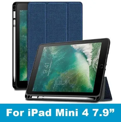 Чехол для нового iPad mini 5, 7,9 дюйма, дюйма, с держателем карандаша, умный кожаный тканевый силиконовый чехол, чехол для iPad mini 4 Funda - Цвет: For mini4-blue