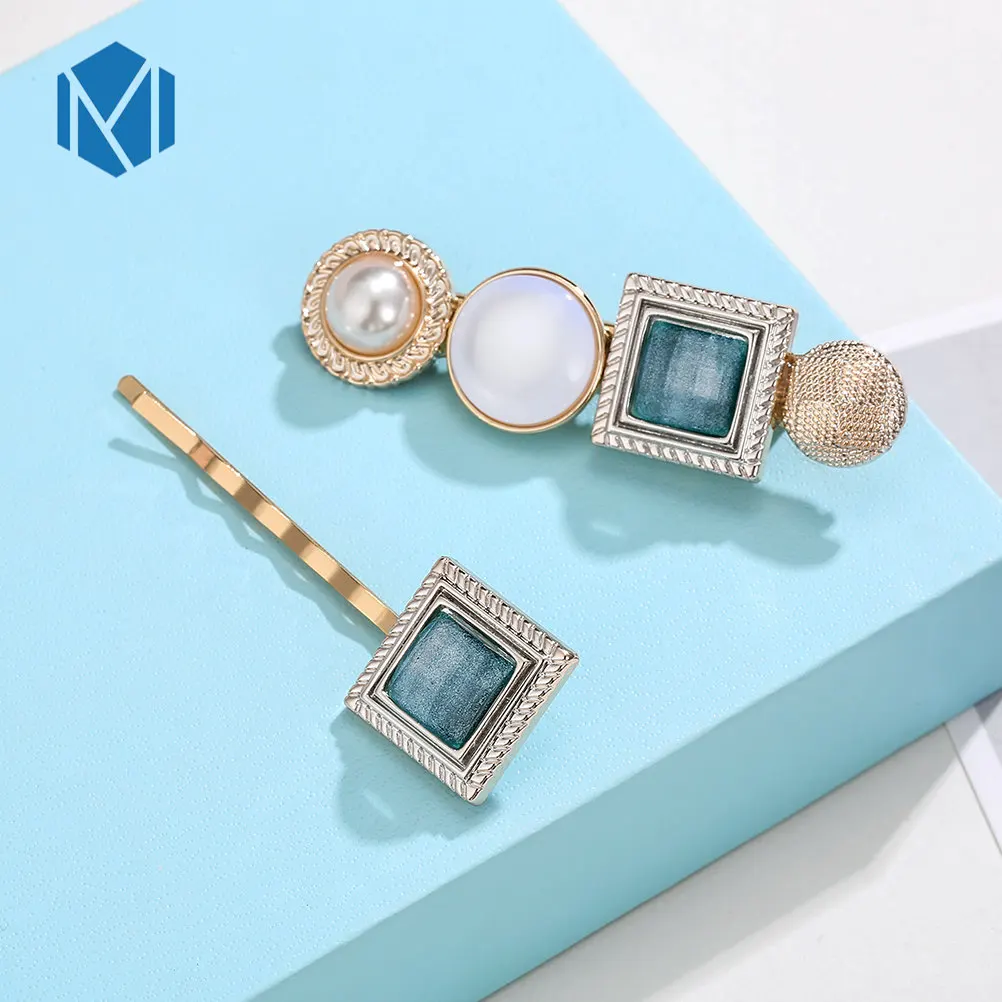2 шт./компл. Для женщин аксессуары для волос Vintage Opal Заколки для волос с геометрическим рисунком акриловые металлические заколки для Для женщин и девочек