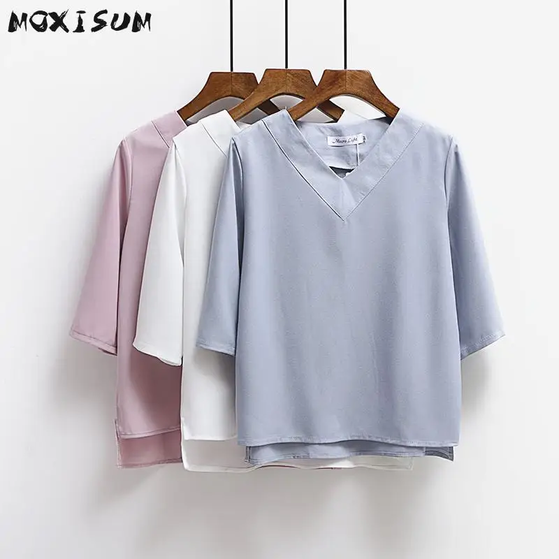 Лето 2016 Топы v-образным вырезом Шифоновая блузка рубашка женщин женские офисные