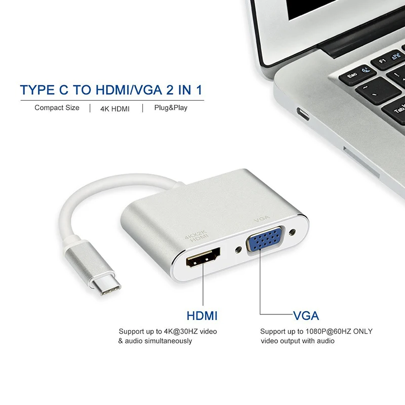Reilim USB C адаптер HDMI VGA Тип C USB к HDMI 4 к Thunderbolt 3 для samsung Galaxy S9 huawei Коврики 10 Pro P20 USB C на HDMI