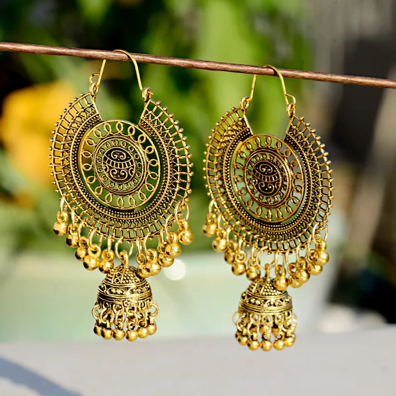 OIQUEI 2020 индийские женские серьги Jhumka богемные этнические золотые металлические
