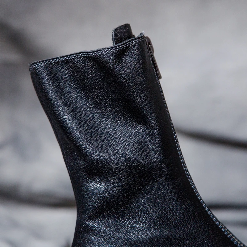 SIMLOVEYO/Zapatos de mujer; женские ботинки до середины икры; обувь на плоской подошве с круглым носком в стиле ретро; стильная ковбойская обувь на молнии; Цвет черный, белый, винный; Botas mujer; распродажа